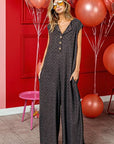 BiBi Checkered Cap Sleeve Wide Leg Jumpsuit with Pockets