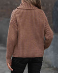 Dim Gray Turtleneck Rib-Knit Sweater