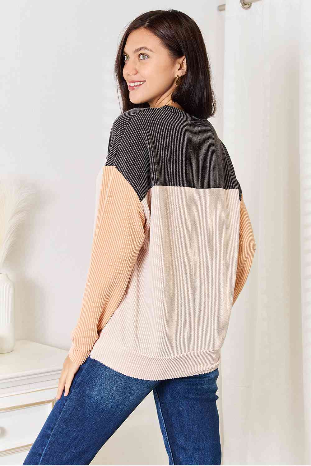 Light Gray Double Take Color Block Dropped Shoulder T-Shirt Sentient Beauty Fashions Apparel & Accessories