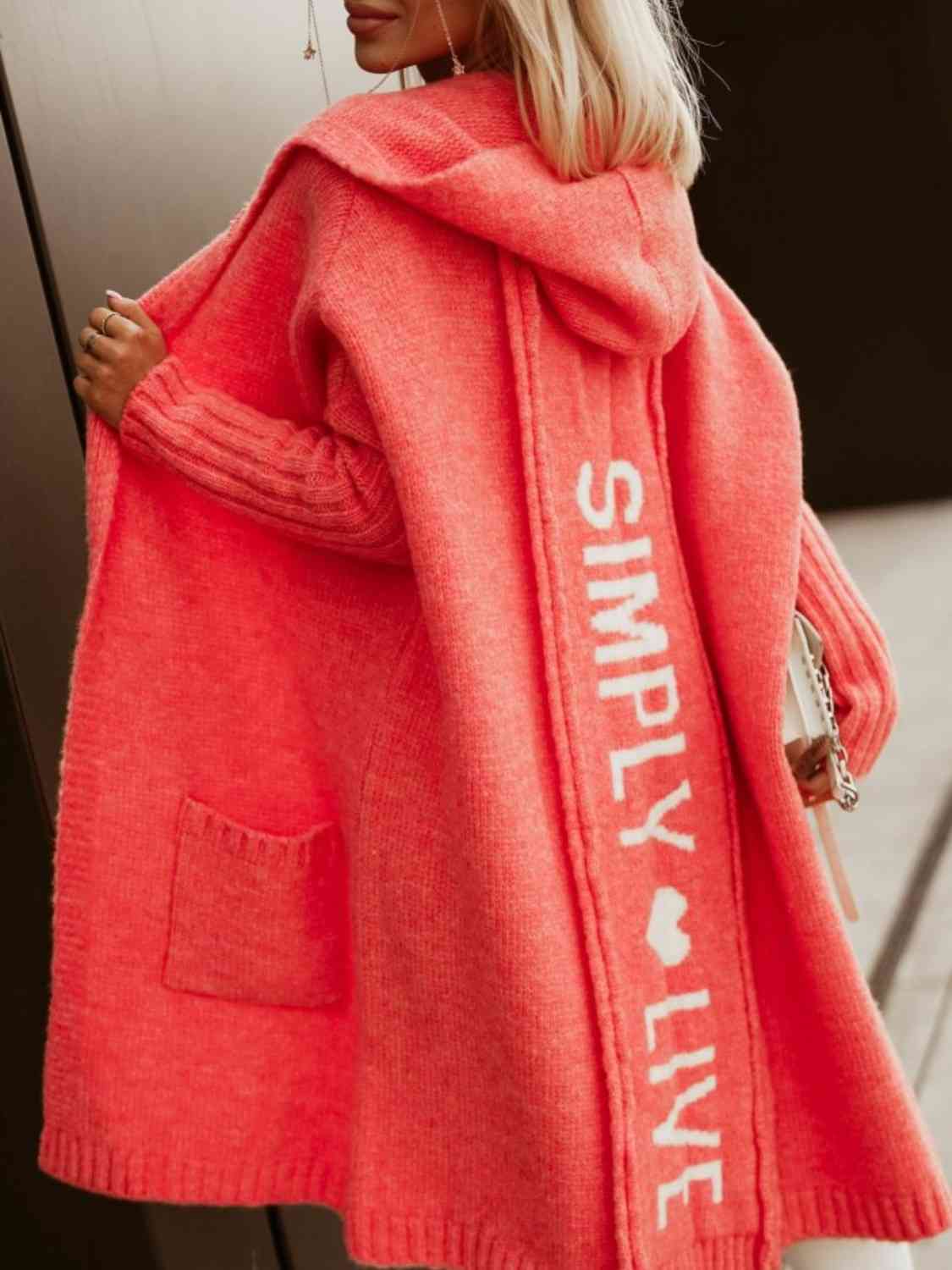 Firebrick Full Size SIMPLY LIVE Hooded Cardigan Sentient Beauty Fashions Apparel &amp; Accessories