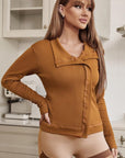 Rosy Brown Collared Neck Long Sleeve Jacket