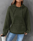 Dark Slate Gray Textured Drawstring Drop Shoulder Hoodie