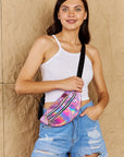 Rosy Brown Fame Good Vibrations Holographic Double Zipper Fanny Pack in Hot Pink Sentient Beauty Fashions *Accessories