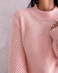 Rosy Brown Openwork Mock Neck Long Sleeve Sweater Sentient Beauty Fashions Apparel & Accessories