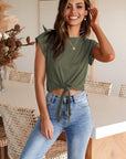 Dark Gray Tied Round Neck Crop Tee