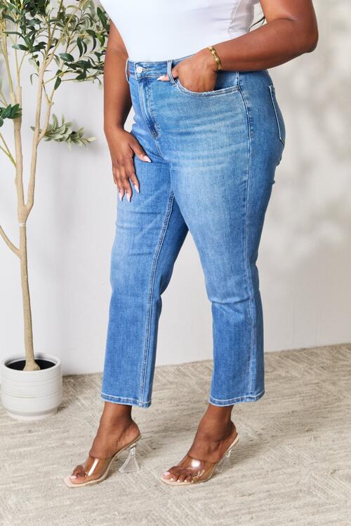 Gray BAYEAS Full Size High Waist Straight Jeans Sentient Beauty Fashions Apparel &amp; Accessories
