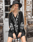 Dark Gray Floral Collared Neck Long Sleeve Dress Sentient Beauty Fashions Apparel & Accessories