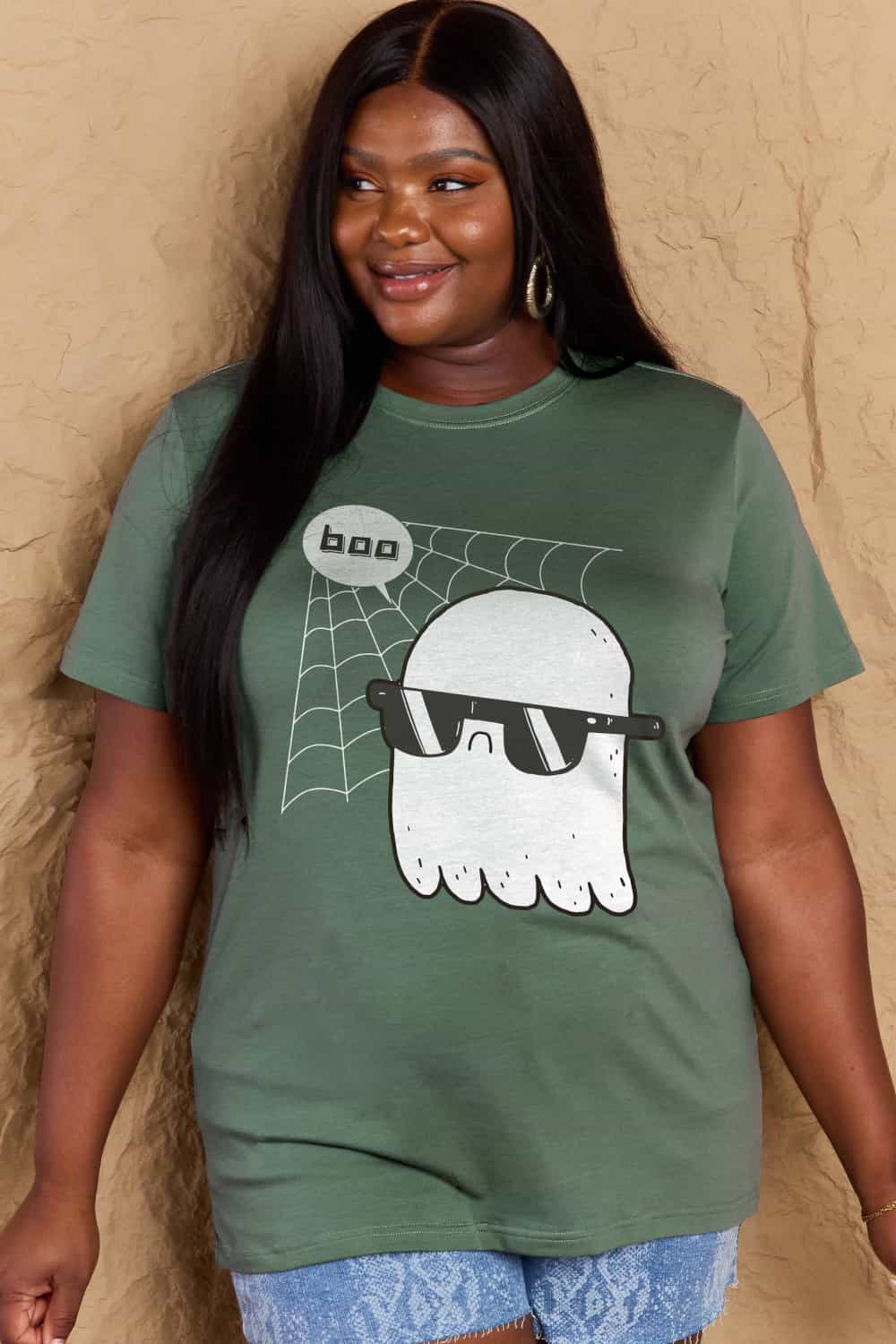 Dark Slate Gray Simply Love Full Size BOO Graphic Cotton Tee Sentient Beauty Fashions Apparel & Accessories