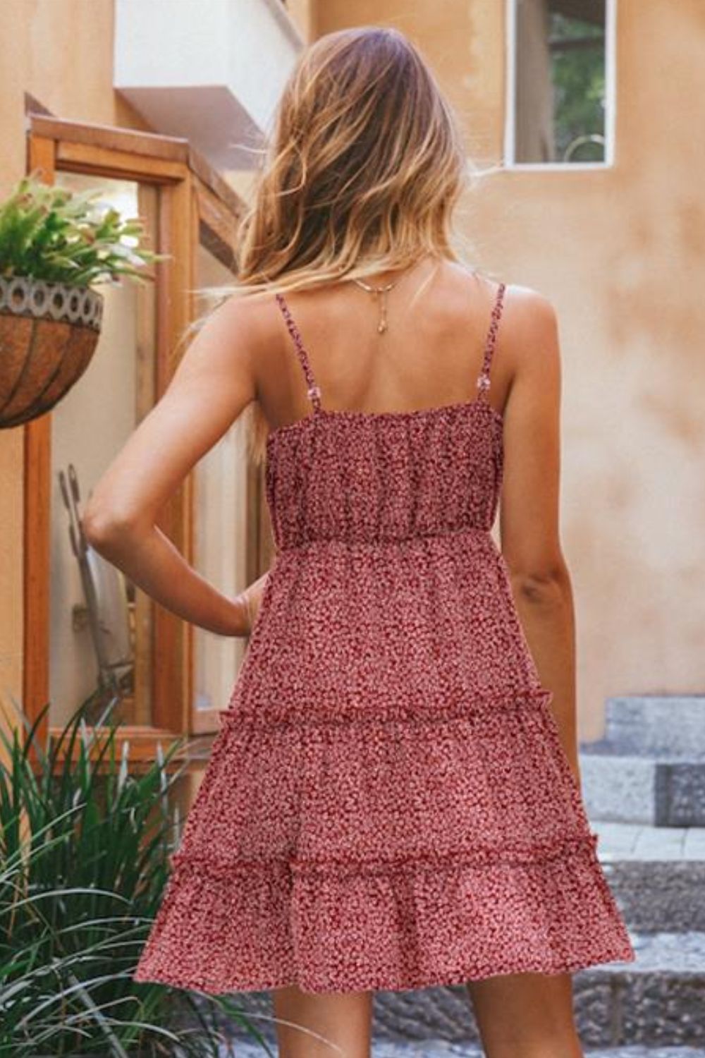 Rosy Brown Ditsy Floral Spaghetti Strap Dress