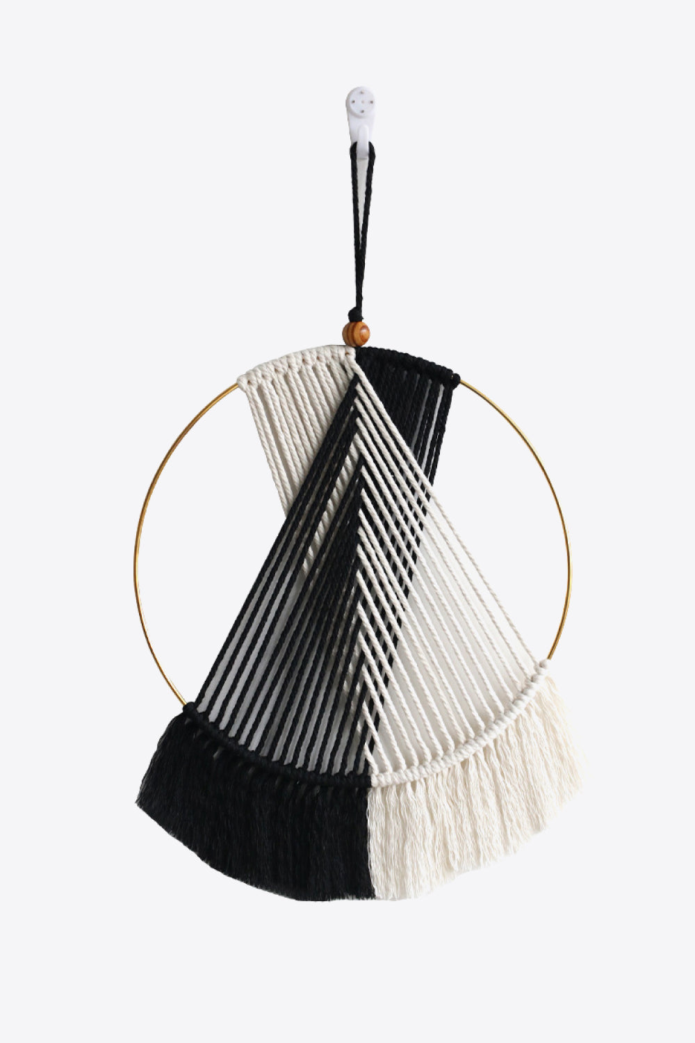White Smoke Contrast Fringe Round Macrame Wall Hanging Sentient Beauty Fashions Home Decor