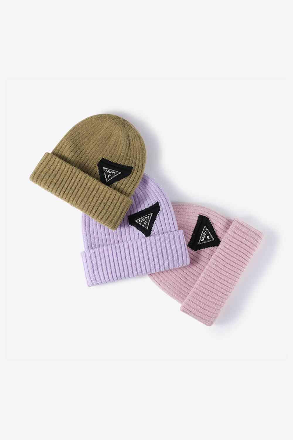 White Smoke HAPPY Contrast Beanie