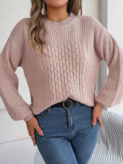Rosy Brown Cable-Knit Round Neck Long Sleeve Sweater Sentient Beauty Fashions Apparel &amp; Accessories