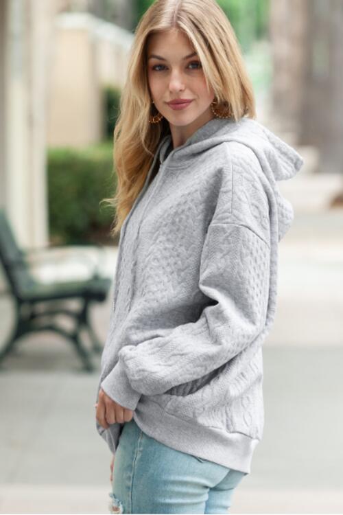 Gray Drawstring Drop Shoulder Long Sleeve Hoodie Sentient Beauty Fashions Apparel &amp; Accessories