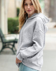 Gray Drawstring Drop Shoulder Long Sleeve Hoodie Sentient Beauty Fashions Apparel & Accessories
