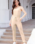 Gray Drawstring Round Neck Sleeveless Jumpsuit Sentient Beauty Fashions Activewear