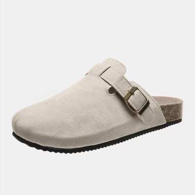 White Smoke Suede Closed Toe Buckle Slide