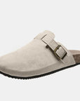 White Smoke Suede Closed Toe Buckle Slide