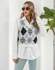 Light Gray V-Neck Plaid Sweater Vest Sentient Beauty Fashions Apparel & Accessories