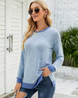 Light Gray Round Neck Long Sleeve Blouse