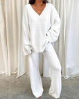 Light Gray V-Neck Long Sleeve Top and Long Pants Set Sentient Beauty Fashions Apparel & Accessories