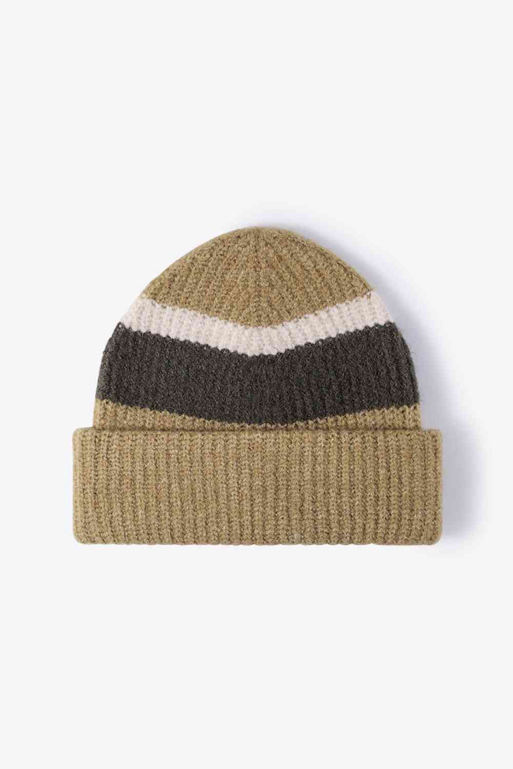 White Smoke Tricolor Cuffed Knit Beanie