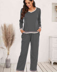 Light Gray V-Neck Top and Pants Lounge Set Sentient Beauty Fashions Apparel & Accessories