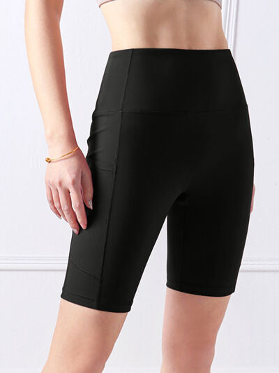 Light Gray Pocketed High Waist Active Shorts Sentient Beauty Fashions Apparel & Accessories