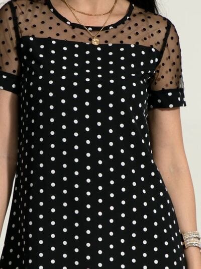 Black Polka Dot Short Sleeve Mini Dress