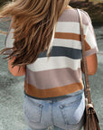 Dim Gray Round Neck Short Sleeve Sweater Sentient Beauty Fashions Apparel & Accessories