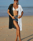 Slate Gray Two-Tone Side Slit Open Front Cover Up Sentient Beauty Fashions Swimwear