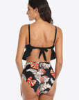 Beige Tropical Print Ruffled Two-Piece Swimsuit Sentient Beauty Fashions Swimwear