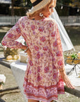 Rosy Brown Floral Tied Balloon Sleeve Mini Dress Sentient Beauty Fashions Dresses