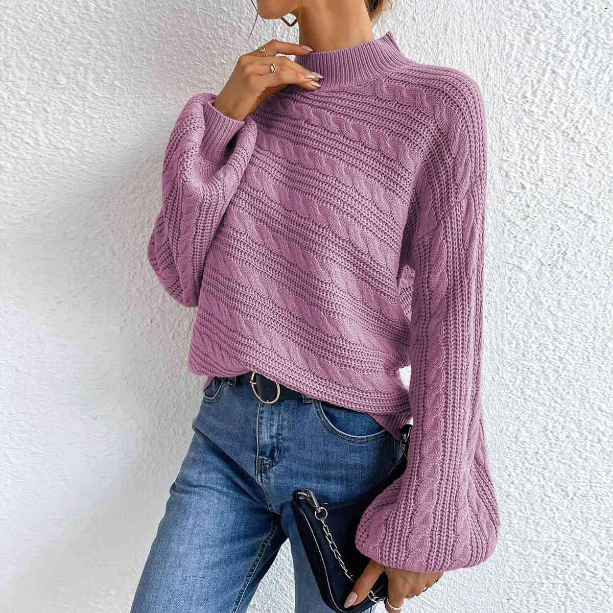 Thistle Cable-Knit Mock Neck  Long Sleeve Sweater