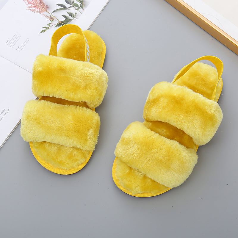 Gray Faux Fur Open Toe Slippers Sentient Beauty Fashions slippers