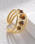 Gray 18K Gold Plated Nature Stone Open Ring Sentient Beauty Fashions jewelry