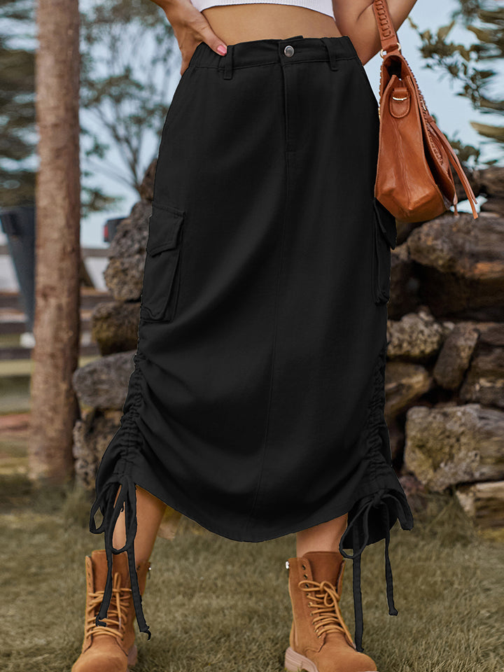 Dark Slate Gray Drawstring Denim Skirt with Pockets Sentient Beauty Fashions Apparel & Accessories