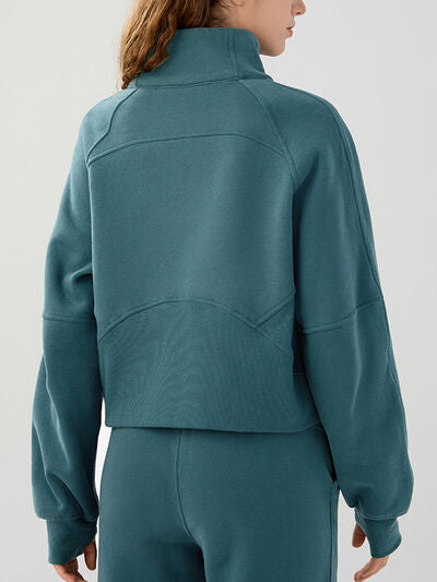 Dark Slate Gray Half Zip Pocketed Active Sweatshirt Sentient Beauty Fashions Apparel &amp; Accessories