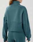 Dark Slate Gray Half Zip Pocketed Active Sweatshirt Sentient Beauty Fashions Apparel & Accessories