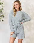 Light Gray BiBi Cable Knit Drawstring Sweater Shorts Sentient Beauty Fashions Pants