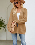 Rosy Brown Open Front Raglan Sleeve Pocketed Cardigan