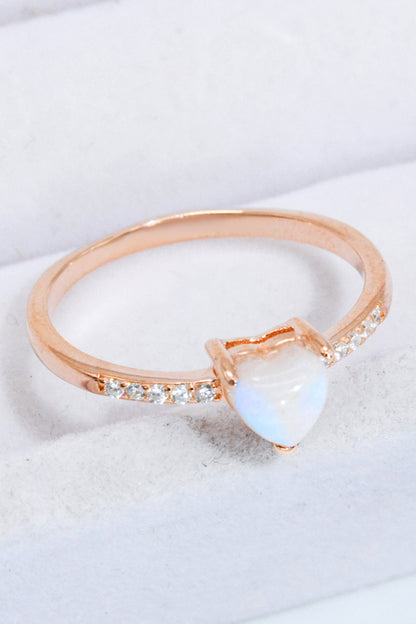 Lavender Natural Moonstone Heart 18K Rose Gold-Plated Ring