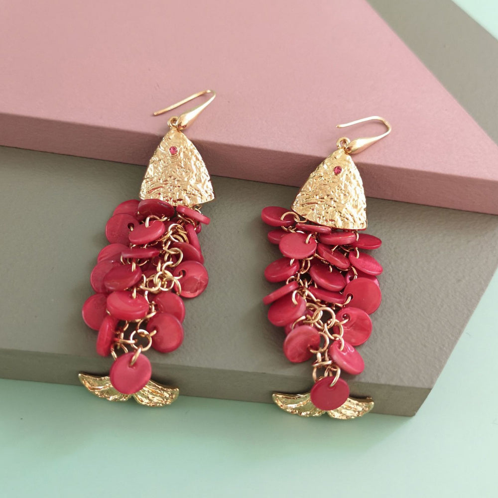 Rosy Brown Fish Shape Dangle Earrings Sentient Beauty Fashions jewelry