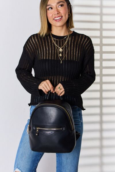 Black David Jones PU Leather Backpack Sentient Beauty Fashions Apparel & Accessories