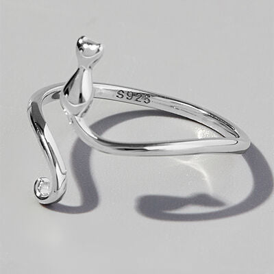 Gray Cat Shape 925 Sterling Silver Ring Sentient Beauty Fashions