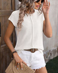 Gray Rolled Cap Sleeve Round Neck Sweater Vest Sentient Beauty Fashions Apparel & Accessories