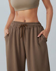 Dim Gray Drawstring Pocketed Active Pants Sentient Beauty Fashions Apparel & Accessories