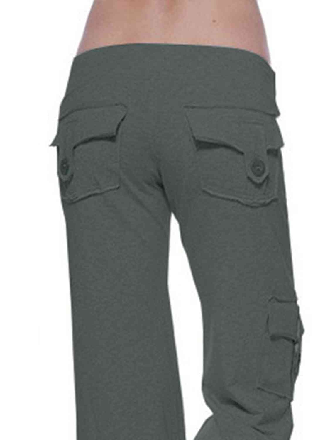 Dark Slate Gray Mid Waist Pants with Pockets