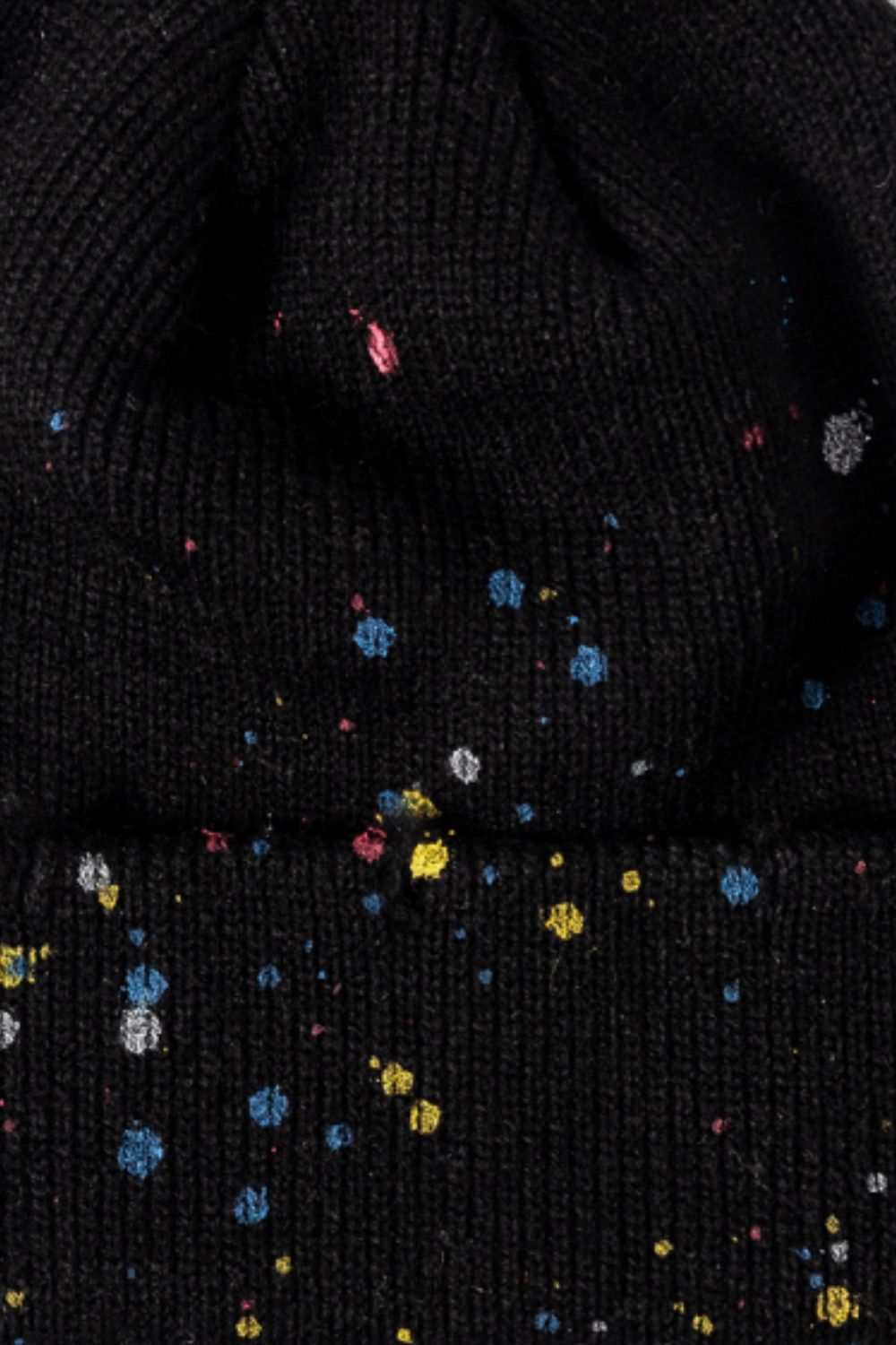 Black Confetti Rib-Knit Cuff Beanie Sentient Beauty Fashions *Accessories