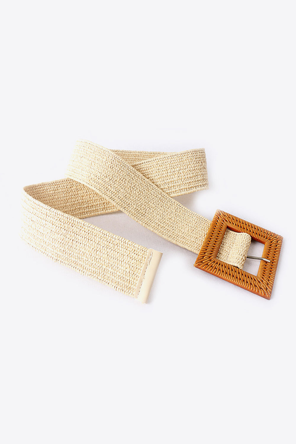 White Smoke Square Buckle Elastic Braid Belt Sentient Beauty Fashions *Accessories