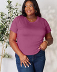 Light Gray Basic Bae Full Size Round Neck Short Sleeve T-Shirt Sentient Beauty Fashions Apparel & Accessories